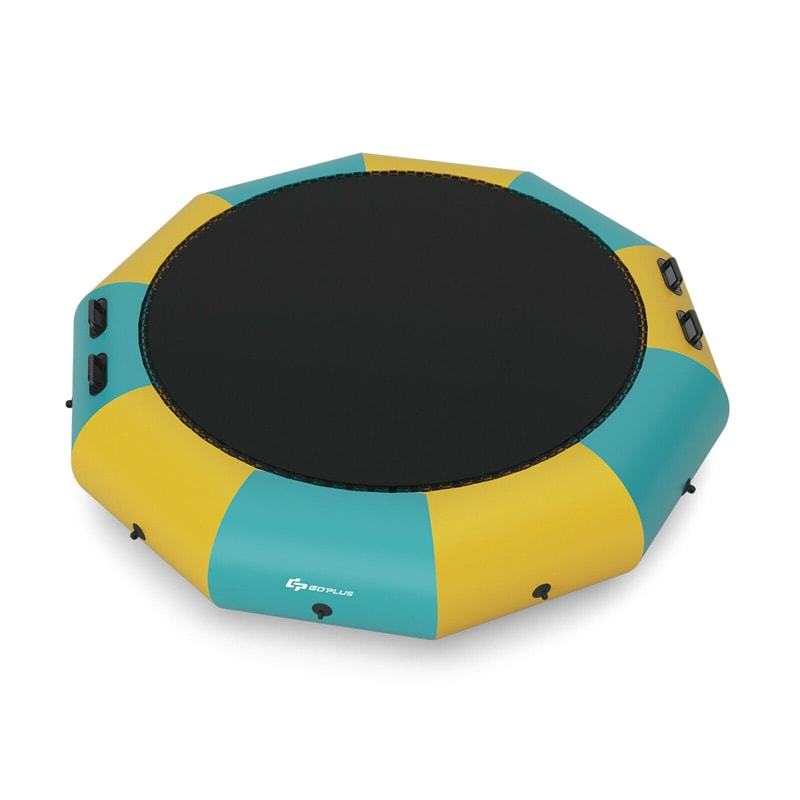 10FT Inflatable Water Trampoline, Floating Lake Trampoline with 500W Electric Inflator & Rope Ladder, Recreational Water Bouncer for Pool