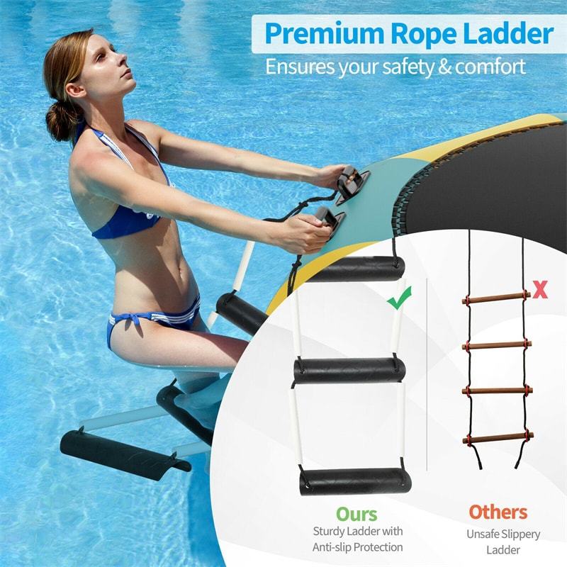 10FT Inflatable Water Trampoline, Floating Lake Trampoline with 500W Electric Inflator & Rope Ladder, Recreational Water Bouncer for Pool