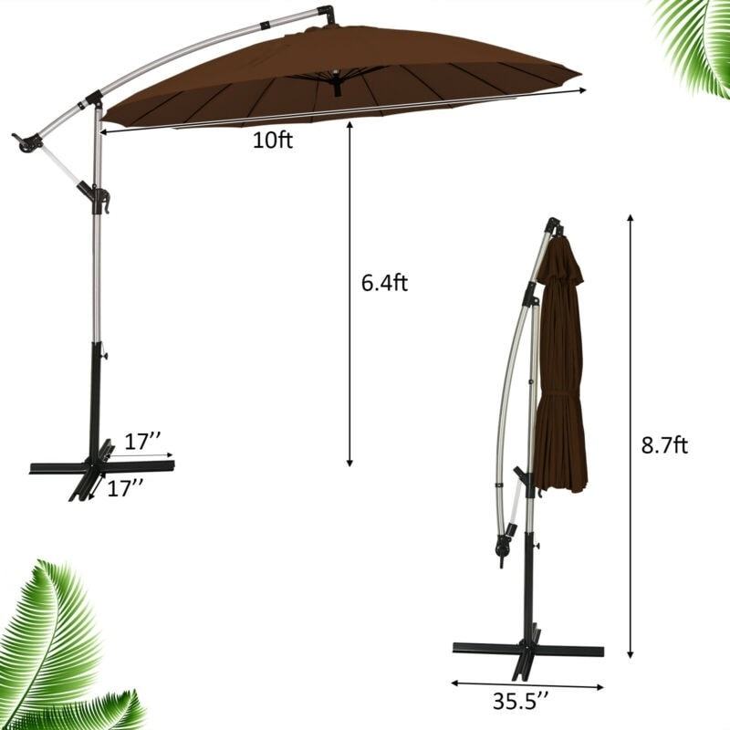 10 Ft Offset Hanging Patio Umbrella, Outdoor Cantilever Umbrella with Crank & Cross Base for Backyard, Poolside, Lawn, Garden