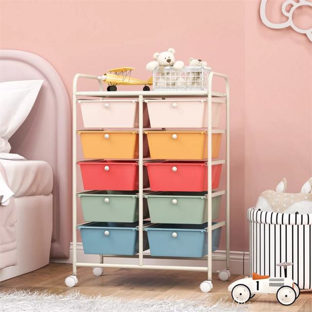 10 Drawer Rolling Cart, Storage Cart Organizer with Wheels, Mobile Utility Cart for Classroom, Office, Home, Craft, Art, Paper, Salon