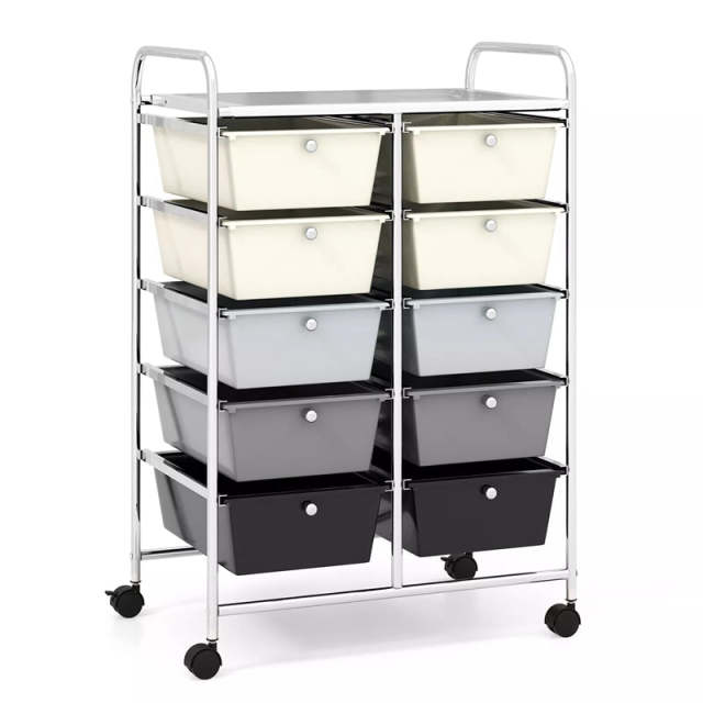 10 Drawer Rolling Cart, Storage Cart Organizer with Wheels, Mobile Utility Cart for Classroom, Office, Home, Craft, Art, Paper, Salon