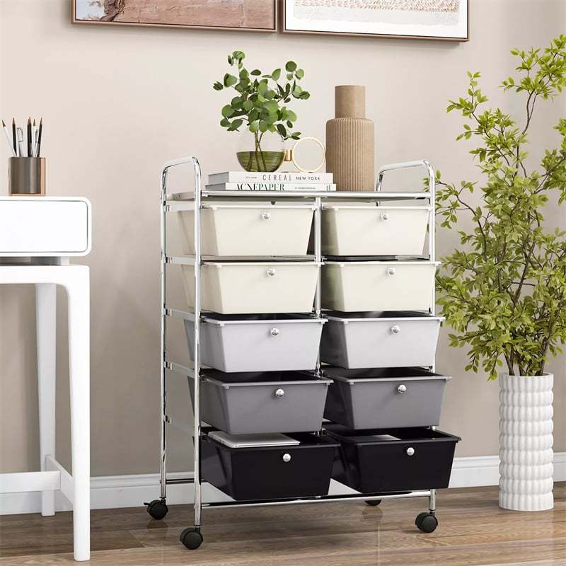 10 Drawer Rolling Cart, Storage Cart Organizer with Wheels, Mobile Utility Cart for Classroom, Office, Home, Craft, Art, Paper, Salon
