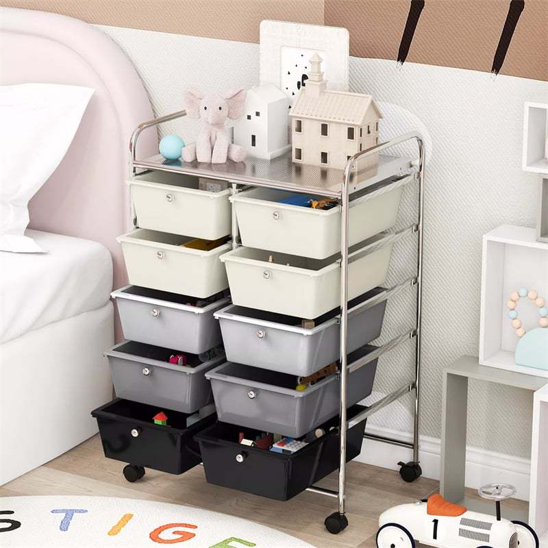 10 Drawer Rolling Cart, Storage Cart Organizer with Wheels, Mobile Utility Cart for Classroom, Office, Home, Craft, Art, Paper, Salon