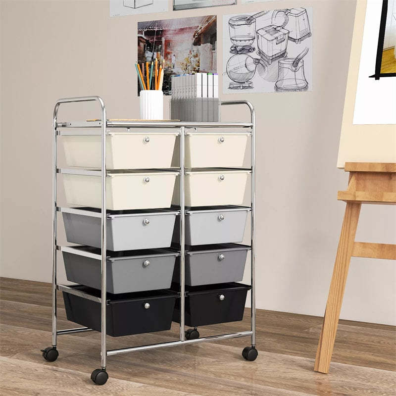 10 Drawer Rolling Cart, Storage Cart Organizer with Wheels, Mobile Utility Cart for Classroom, Office, Home, Craft, Art, Paper, Salon