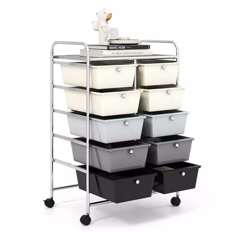 10 Drawer Rolling Cart, Storage Cart Organizer with Wheels, Mobile Utility Cart for Classroom, Office, Home, Craft, Art, Paper, Salon