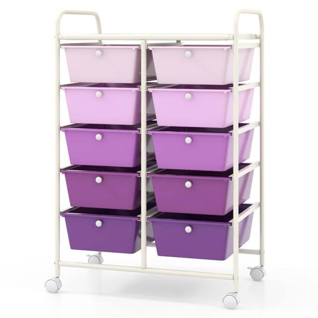 10 Drawer Rolling Cart, Storage Cart Organizer with Wheels, Mobile Utility Cart for Classroom, Office, Home, Craft, Art, Paper, Salon