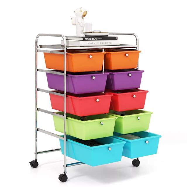10 Drawer Rolling Cart, Storage Cart Organizer with Wheels, Mobile Utility Cart for Classroom, Office, Home, Craft, Art, Paper, Salon
