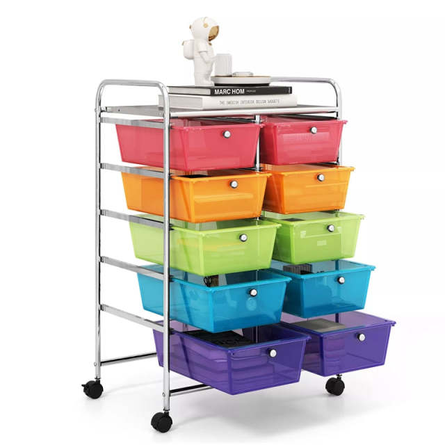 10 Drawer Rolling Cart, Storage Cart Organizer with Wheels, Mobile Utility Cart for Classroom, Office, Home, Craft, Art, Paper, Salon