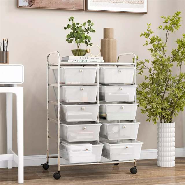 10 Drawer Rolling Cart, Storage Cart Organizer with Wheels, Mobile Utility Cart for Classroom, Office, Home, Craft, Art, Paper, Salon