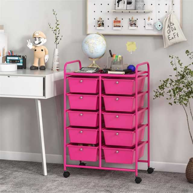 10 Drawer Rolling Cart, Storage Cart Organizer with Wheels, Mobile Utility Cart for Classroom, Office, Home, Craft, Art, Paper, Salon