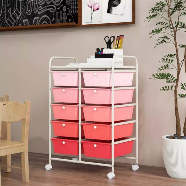 10 Drawer Rolling Cart, Storage Cart Organizer with Wheels, Mobile Utility Cart for Classroom, Office, Home, Craft, Art, Paper, Salon
