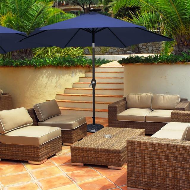 10' Solar LED Lighted Patio Umbrella Steel Tilting Market Umbrella Outdoor Table Umbrella with Tilt Adjustment Crank