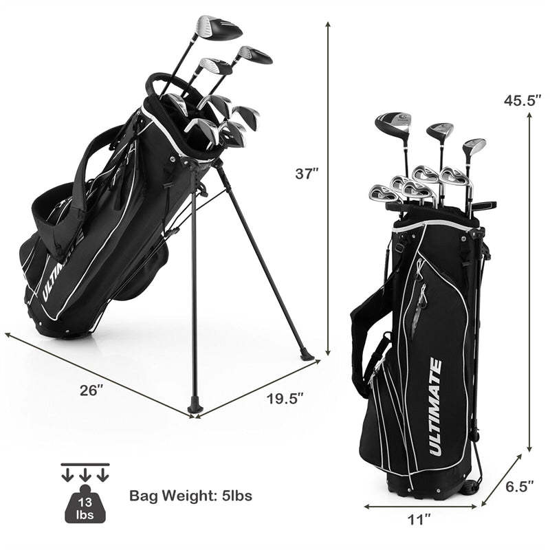 10 Pieces Men's Golf Club Set Right Hand, Complete Golf Club Package Set with 460cc #1 Driver, #3 Fairway Wood, Hybrid, Irons, Putter & Bag