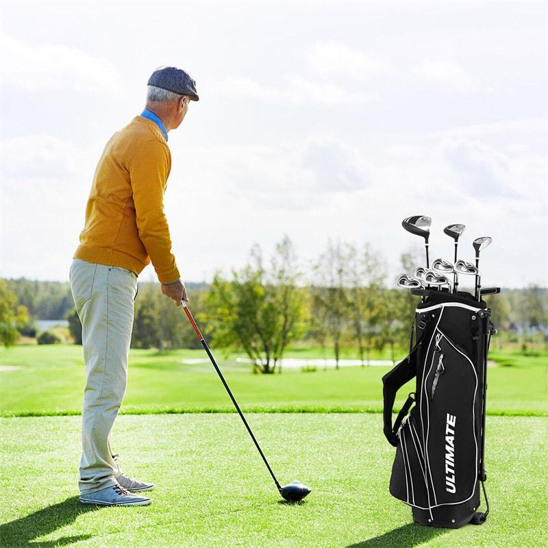 10 Pieces Men's Golf Club Set Right Hand, Complete Golf Club Package Set with 460cc #1 Driver, #3 Fairway Wood, Hybrid, Irons, Putter & Bag