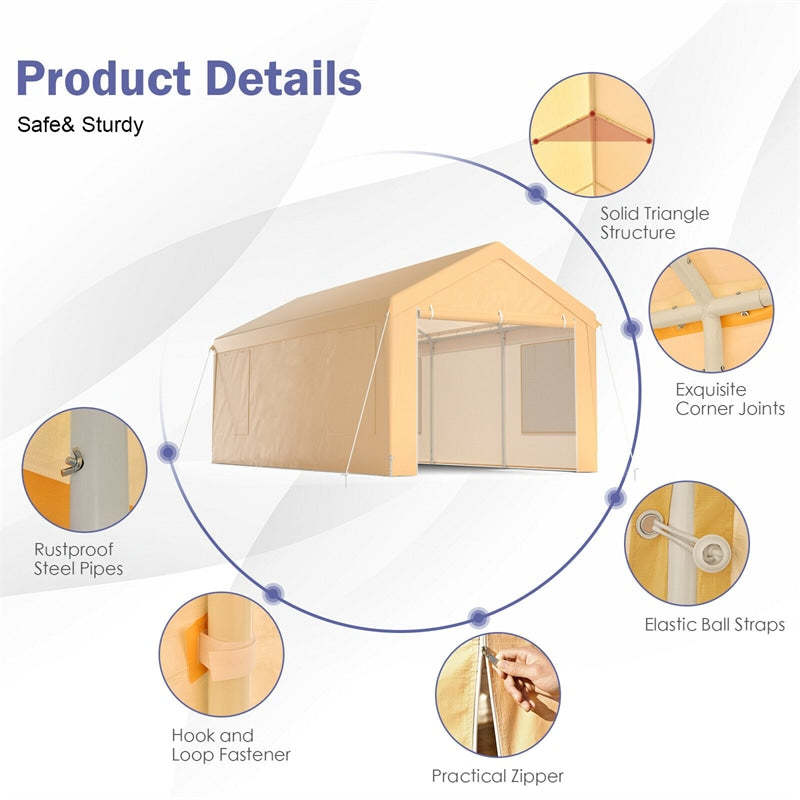 10' x 20' Heavy Duty Carport, Portable Garage Shelter Outdoor Storage Tent with Removable Sidewalls, Weather Resistant Car Canopy for Truck, Boat, SUV