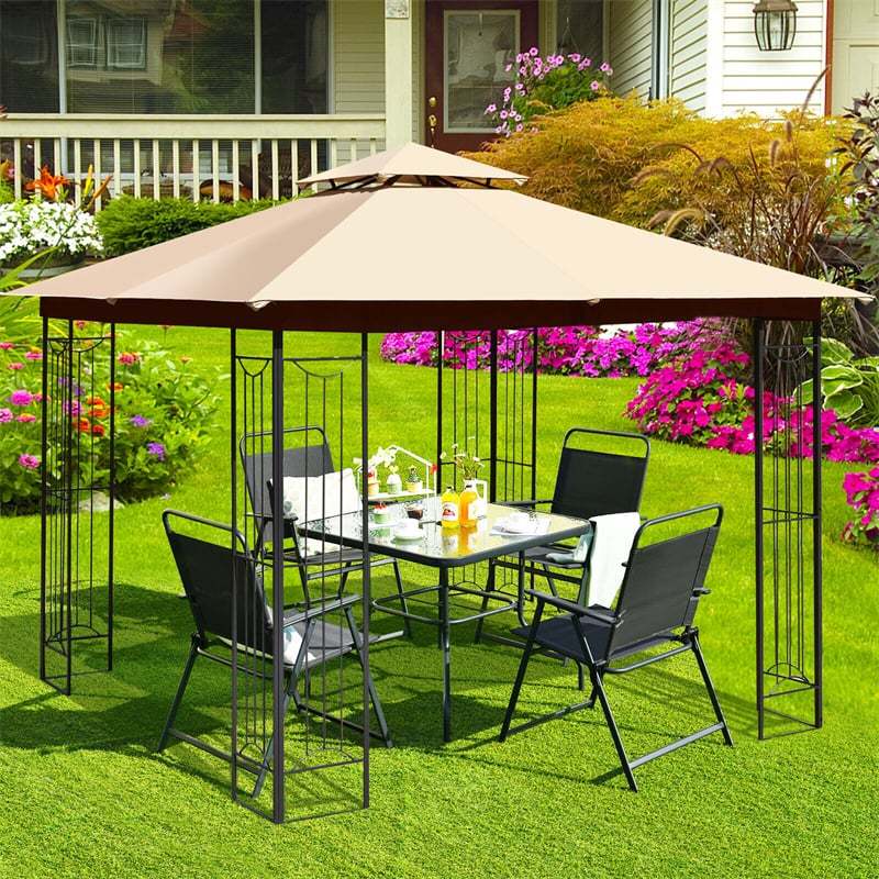 10 x 10 FT Patio Gazebo Double Roof Outdoor Canopy Gazebo Heavy-Duty Steel Frame Gazebo Garden Pavilion Shelter