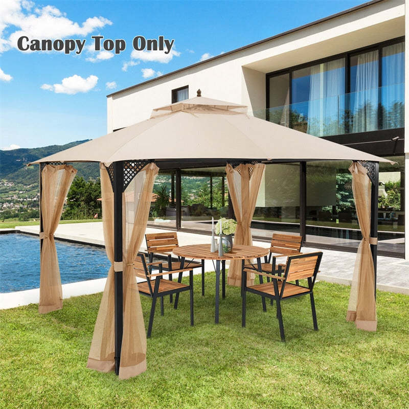 10' x 12' Patio Gazebo Replacement Top, Outdoor 2-Tier Canopy Top Cover CPAI-84 with Air Vent & Drainage Holes for Garden, Backyard