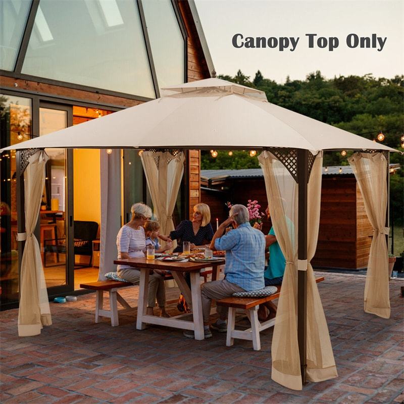 10' x 12' Patio Gazebo Replacement Top, Outdoor 2-Tier Canopy Top Cover CPAI-84 with Air Vent & Drainage Holes for Garden, Backyard