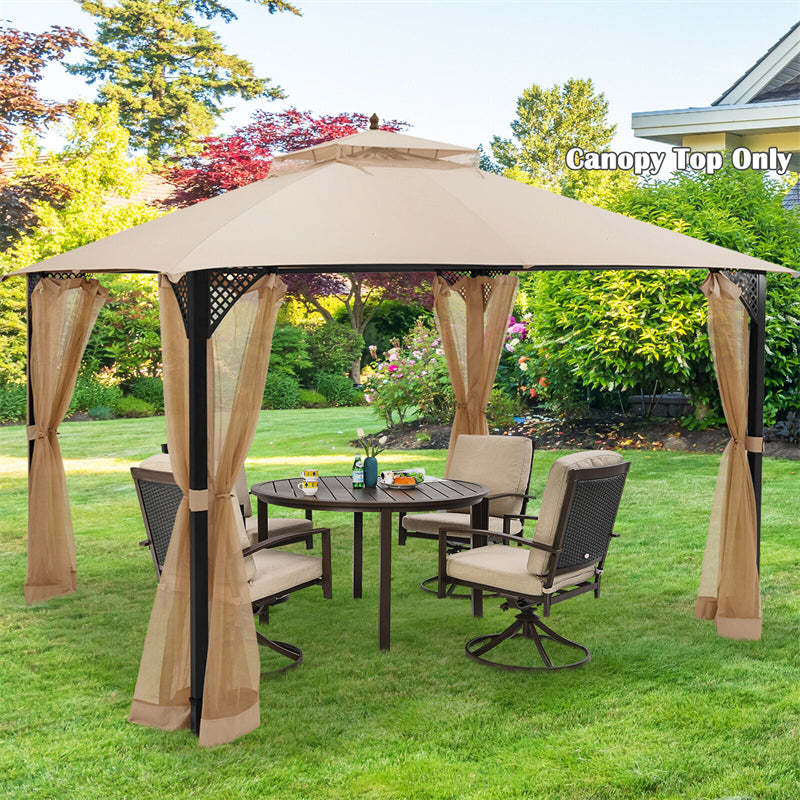 10' x 12' Patio Gazebo Replacement Top, Outdoor 2-Tier Canopy Top Cover CPAI-84 with Air Vent & Drainage Holes for Garden, Backyard