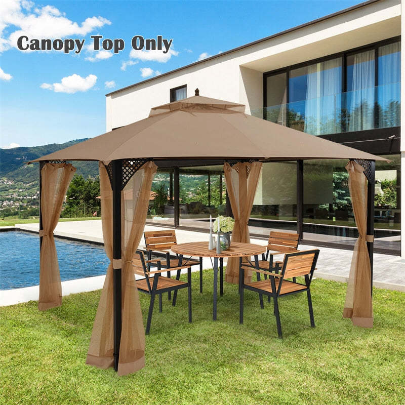 10' x 12' Patio Gazebo Replacement Top, Outdoor 2-Tier Canopy Top Cover CPAI-84 with Air Vent & Drainage Holes for Garden, Backyard