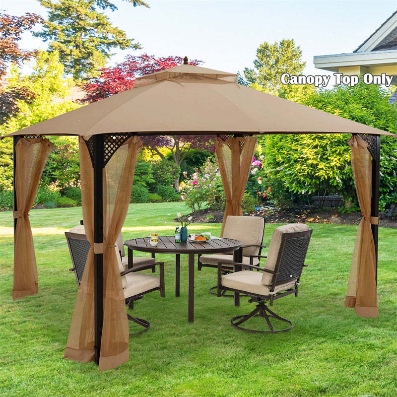 10' x 12' Patio Gazebo Replacement Top, Outdoor 2-Tier Canopy Top Cover CPAI-84 with Air Vent & Drainage Holes for Garden, Backyard