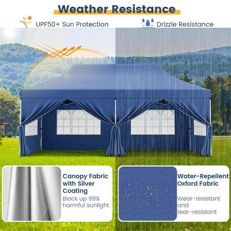10x20FT Pop Up Canopy with 6 Removable Sidewalls & Carry Bag, UPF50+ Instant Setup Outdoor Canopy Tent for Weddings, Parties, Backyard & Beach