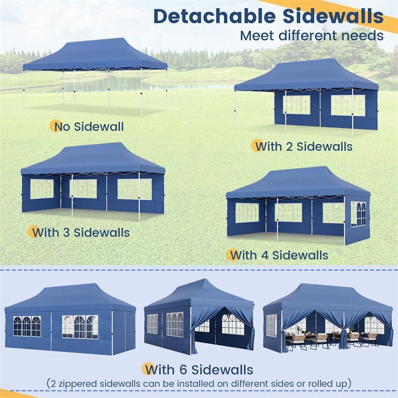 10x20FT Pop Up Canopy with 6 Removable Sidewalls & Carry Bag, UPF50+ Instant Setup Outdoor Canopy Tent for Weddings, Parties, Backyard & Beach