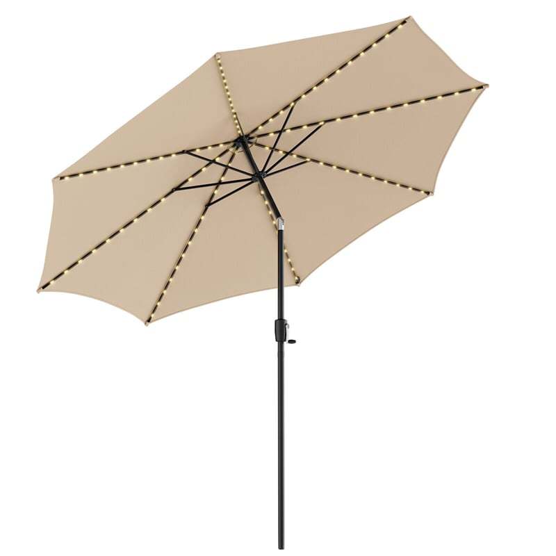 10FT Lighted Patio Umbrella Outdoor Table Market Umbrella with 112 Solar Lights Crank Lifting Handle Tilt System