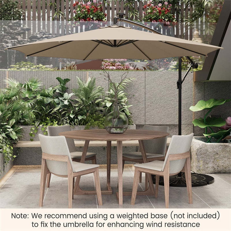 10FT Solar Offset Umbrella, Patio Cantilever Umbrella with 112 LED Lights, Adjustable Crank Handle & Tilt, Outdoor Market Umbrella for Poolside