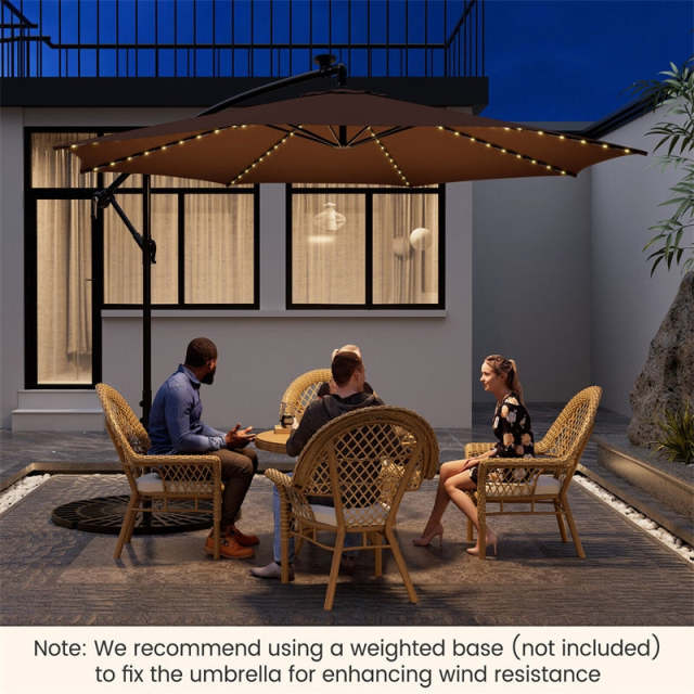 10FT Solar Offset Umbrella, Patio Cantilever Umbrella with 112 LED Lights, Adjustable Crank Handle & Tilt, Outdoor Market Umbrella for Poolside