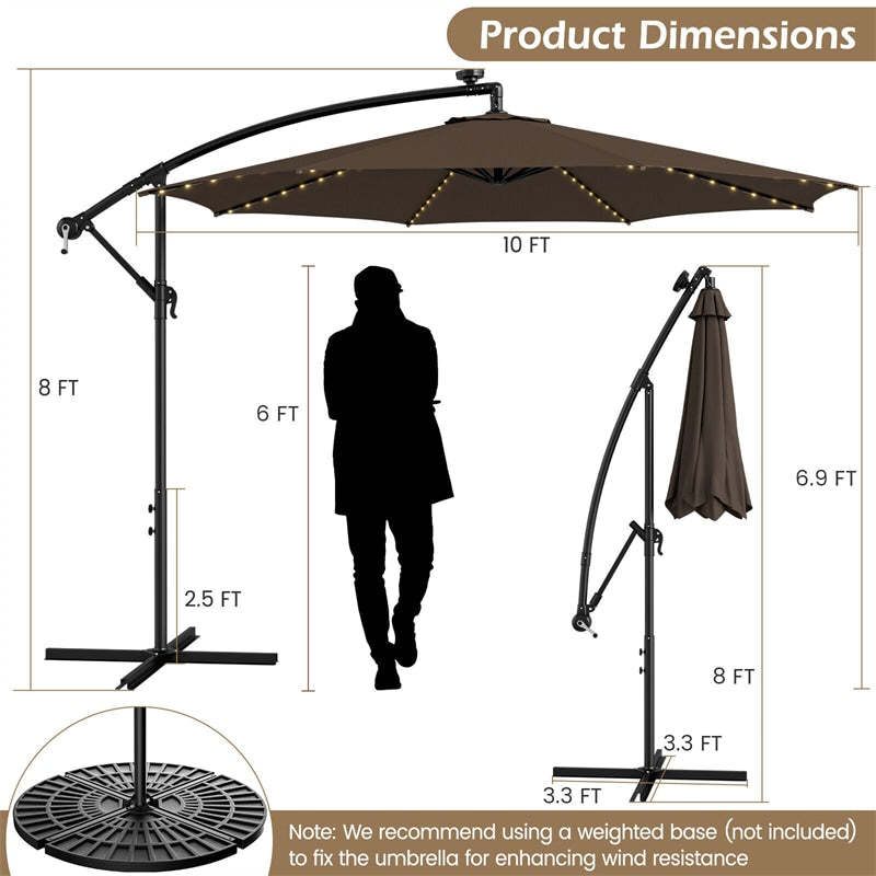 10FT Solar Offset Umbrella, Patio Cantilever Umbrella with 112 LED Lights, Adjustable Crank Handle & Tilt, Outdoor Market Umbrella for Poolside