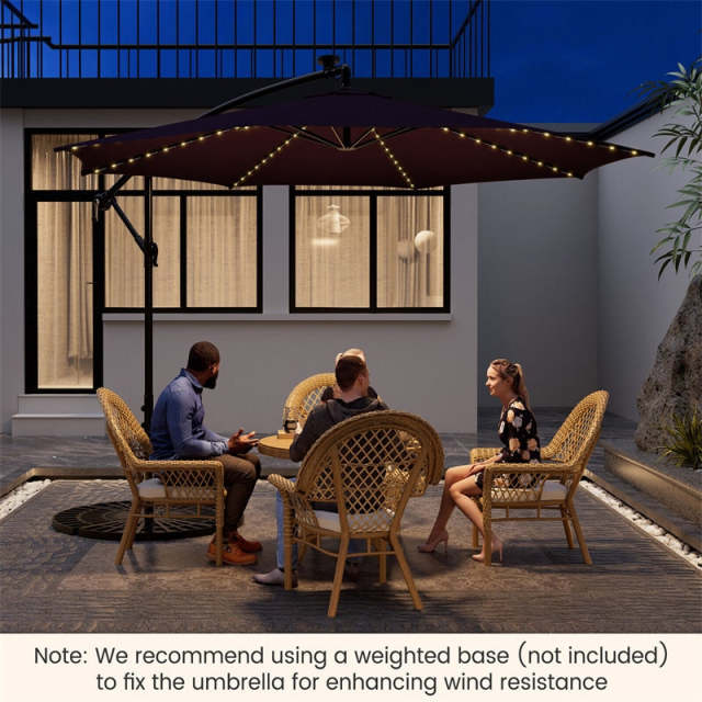 10FT Solar Offset Umbrella, Patio Cantilever Umbrella with 112 LED Lights, Adjustable Crank Handle & Tilt, Outdoor Market Umbrella for Poolside