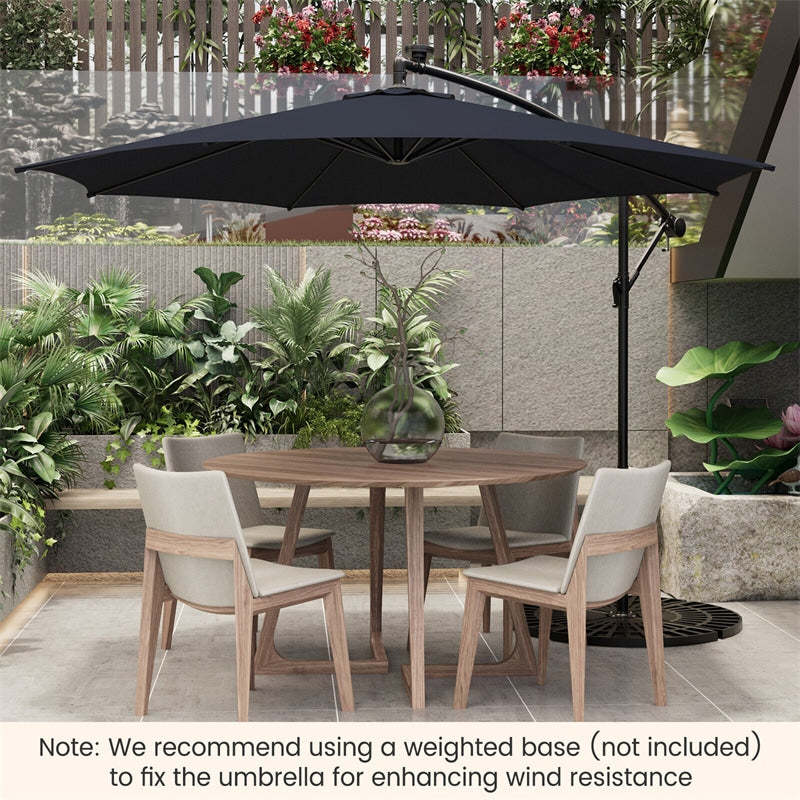 10FT Solar Offset Umbrella, Patio Cantilever Umbrella with 112 LED Lights, Adjustable Crank Handle & Tilt, Outdoor Market Umbrella for Poolside