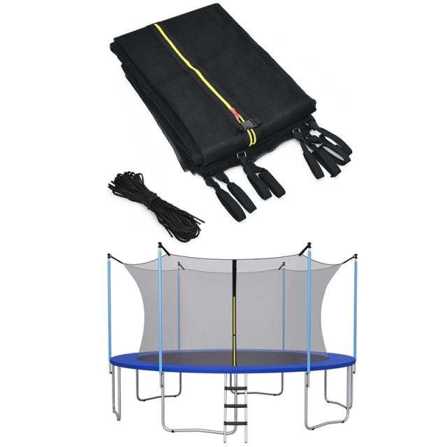 10FT Trampoline Safety Net Replacement w/Double-Headed Zipper & Adjustable Straps, Weather-Resistant Trampoline Enclosure Net for 6-Pole Round Frame