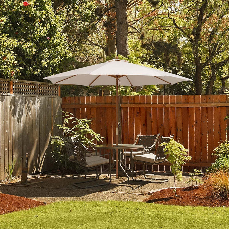 10FT Wooden Patio Umbrella with Rope Pulley Lift, 3 Height Adjustments, 8 Bamboo Ribs, Vented Roof Outdoor Table Umbrella for Poolside, Backyard