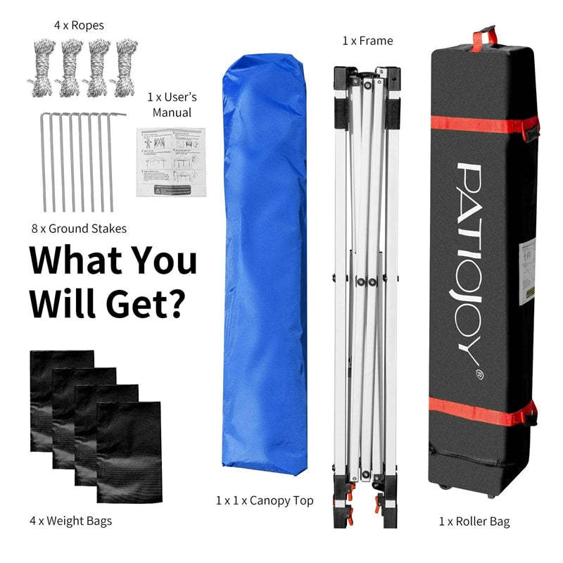 10x10FT Commercial Pop-Up Canopy with Adjustable Height & Roller Bag, Heavy Duty Gazebo Tent Instant Shelter for Camping, Parties, Backyard