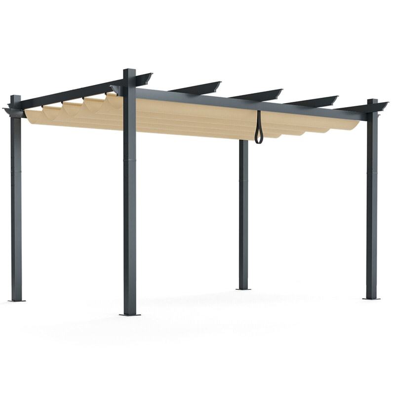10x13ft Outdoor Retractable Pergola Heavy-Duty Aluminum Large Patio Shelter Pavilion with Sun Shade Canopy