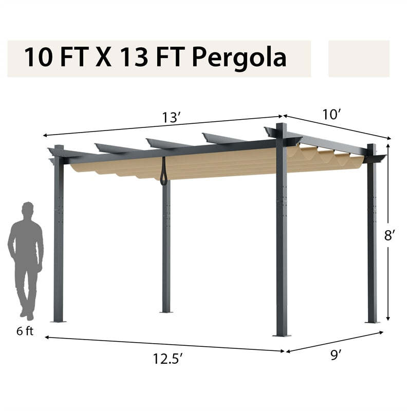 10x13ft Outdoor Retractable Pergola Heavy-Duty Aluminum Large Patio Shelter Pavilion with Sun Shade Canopy