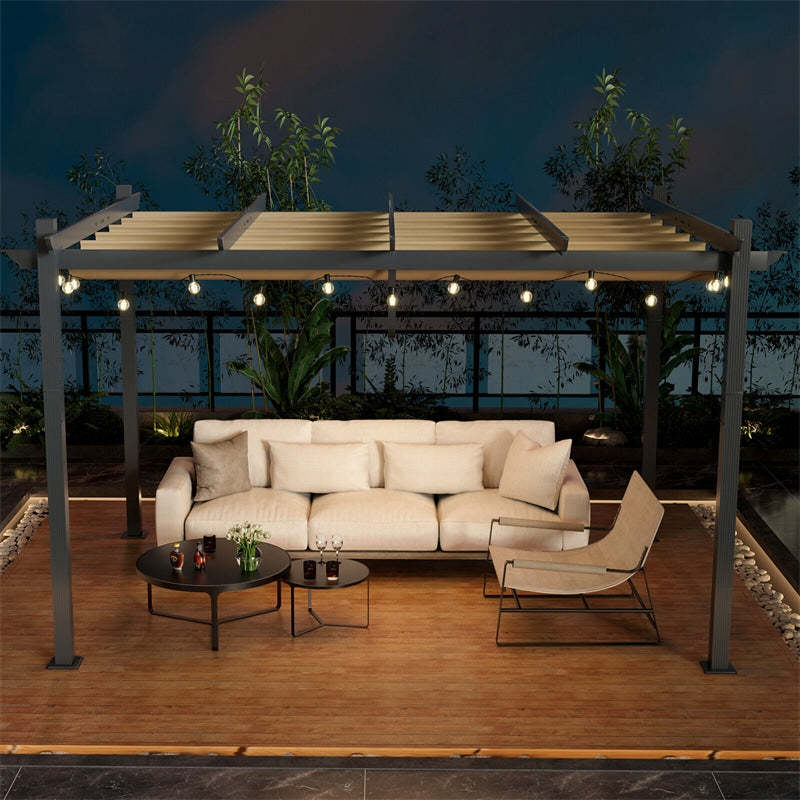 10x13ft Outdoor Retractable Pergola Heavy-Duty Aluminum Large Patio Shelter Pavilion with Sun Shade Canopy