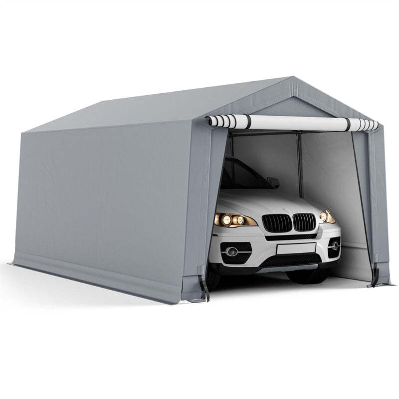 10'x16' Heavy-Duty Carport Canopy, Portable Garage with Galvanized Steel Frame & 2 Removable Doors, All-Weather Car Shelter Tent for Cars/Trucks/Boats