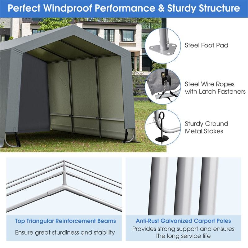 10'x16' Heavy-Duty Carport Canopy, Portable Garage with Galvanized Steel Frame & 2 Removable Doors, All-Weather Car Shelter Tent for Cars/Trucks/Boats