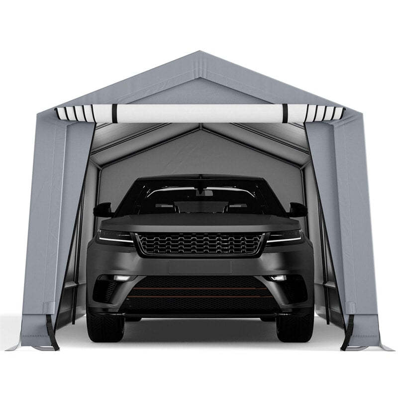 10'x16' Heavy-Duty Carport Canopy, Portable Garage with Galvanized Steel Frame & 2 Removable Doors, All-Weather Car Shelter Tent for Cars/Trucks/Boats