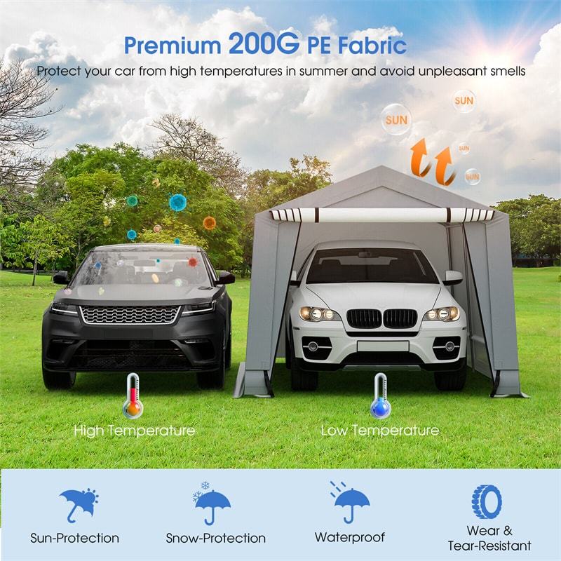 10'x16' Heavy-Duty Carport Canopy, Portable Garage with Galvanized Steel Frame & 2 Removable Doors, All-Weather Car Shelter Tent for Cars/Trucks/Boats