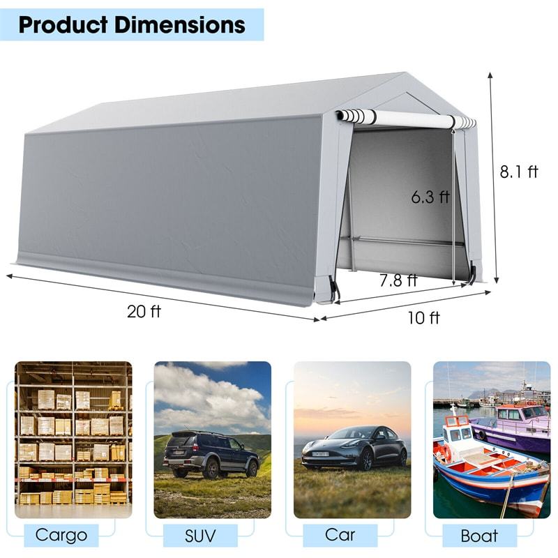 10' x 20' Heavy-Duty Carport Car Canopy Shelter Portable Metal Garage Outdoor Storage Tent with 2 Removable Doors