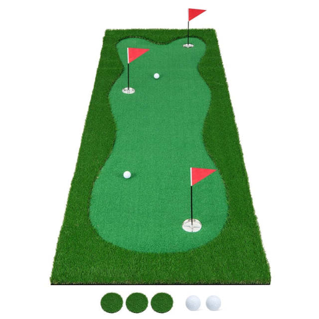 10x3.3FT Golf Putting Green, Large Professional Putting Mat with Artificial Grass Turf, 3 Holes & Flags, Golf Training Mat for Indoor Outdoor Practice