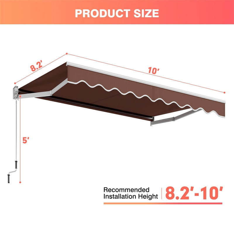 10x8.2FT Retractable Awning, Weatherproof Aluminum Sun Shade with Manual Crank for Patio, Balcony & Restaurant