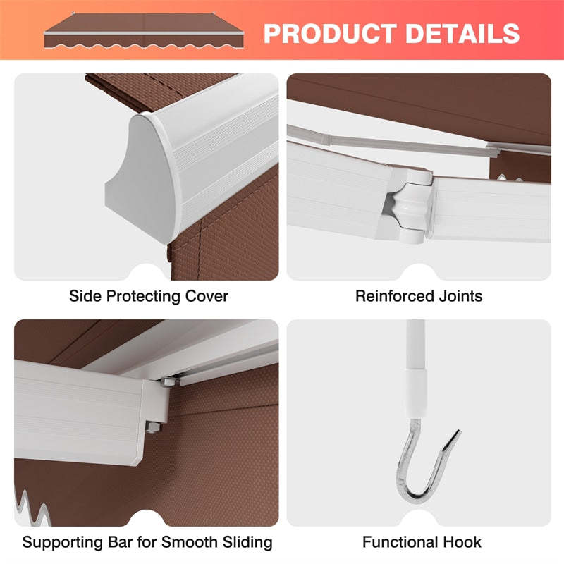 10x8.2FT Retractable Awning, Weatherproof Aluminum Sun Shade with Manual Crank for Patio, Balcony & Restaurant