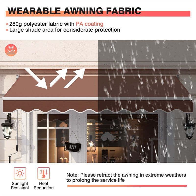10x8.2FT Retractable Awning, Weatherproof Aluminum Sun Shade with Manual Crank for Patio, Balcony & Restaurant