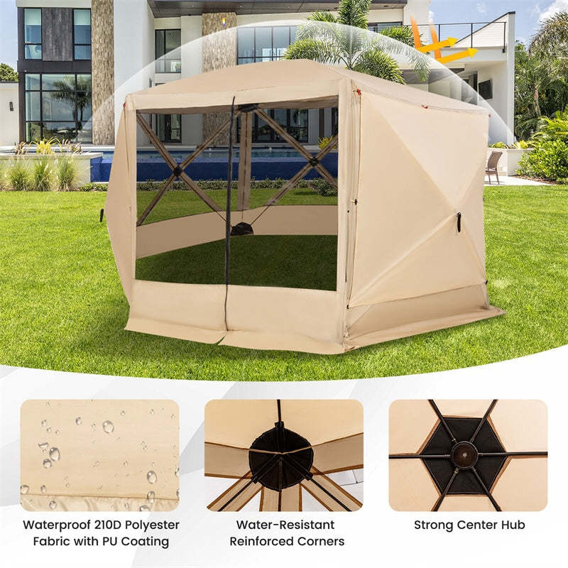11.5' x 11.5' Pop Up Screen Tent 6-Sided Camping Gazebo Tent Outdoor Instant Canopy Shelter with Netting 2 Wind Clothes & Carry Bag