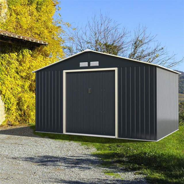 11 x 8FT Galvanized Steel Storage Shed with Lockable Double Sliding Doors & 4 Vents, Large Outdoor Garden Tool Shed for Backyard, Patio, Lawn